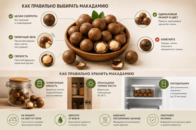 Как правильно выбирать и хранить макадамию